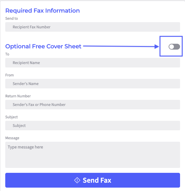 An arrow from Optional free cover sheet points to a toggle button that is currently in the off position.