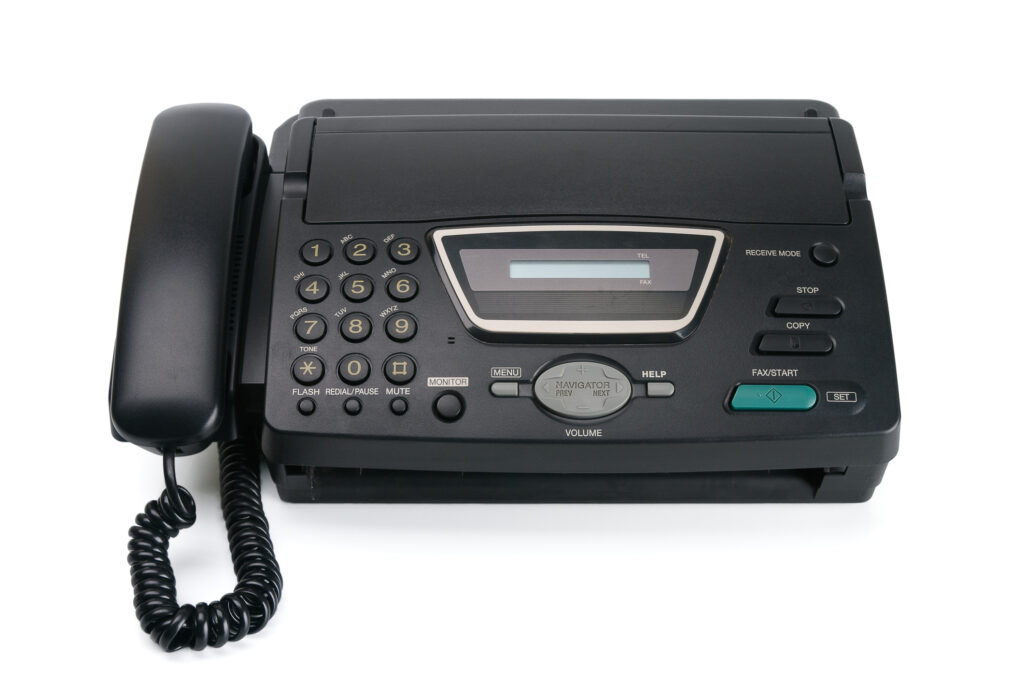 Traditional desktop fax machine in black