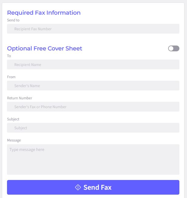 The Fax.Live online form showing where to enter required fax information to send an efax.