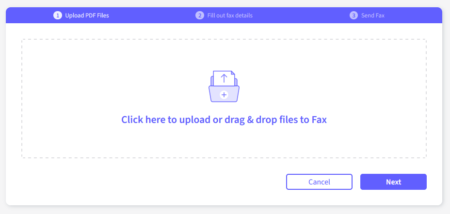 The interactive Fax.live field that reads: click here to upload or drag and drop files to fax