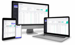 A tablet, smartphone, desktop computer and laptop show the fax dot live user experience.