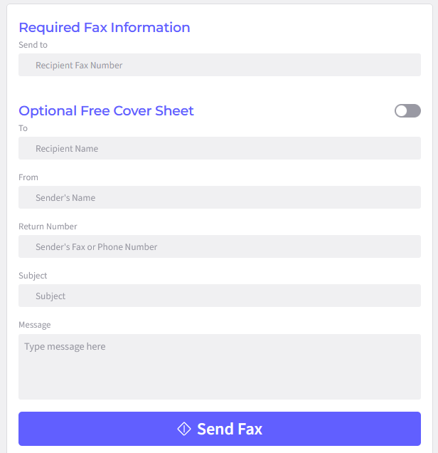 Enter the required fax information. In the send-to box, enter the recipient's fax number. In the optional free cover sheet, enter the recipient's name, your name, your return number and other details.