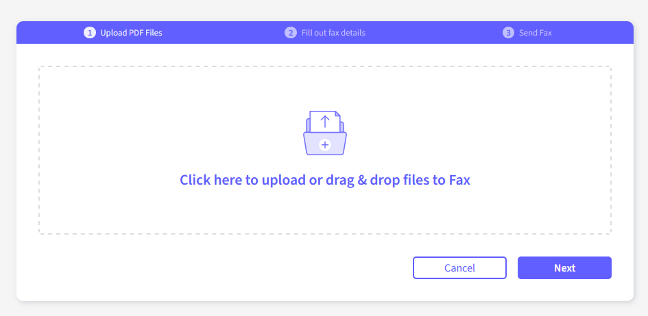 This is the drag and drop modal on Fax.Live where you upload documents to fax.