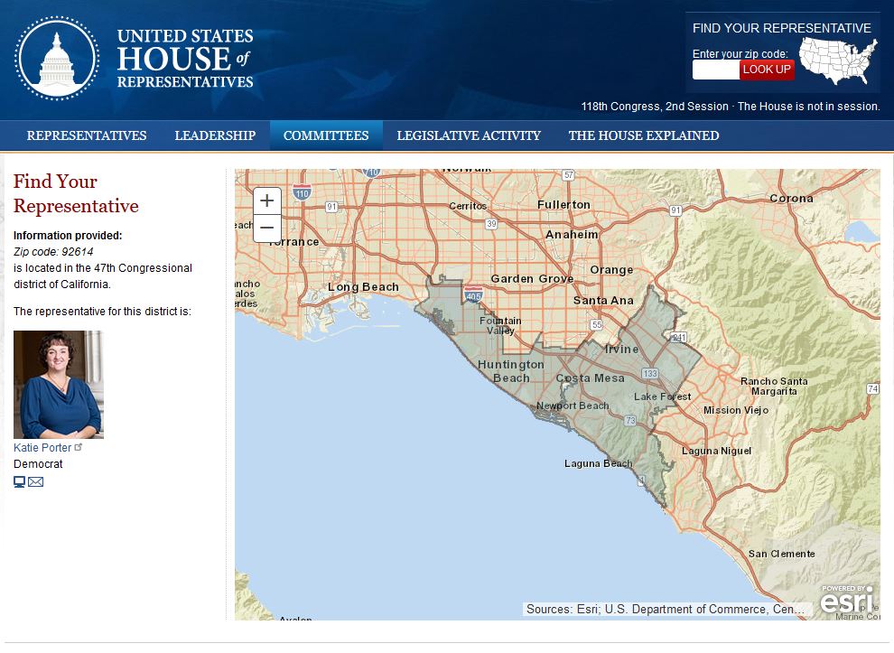 An example of one US house of representative's information page from 2024. 