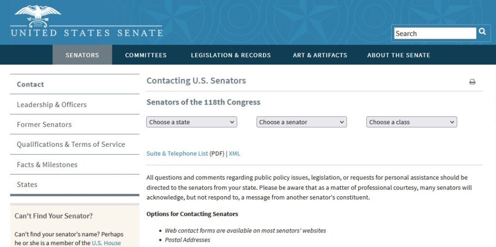 Senate dot gov's landing page