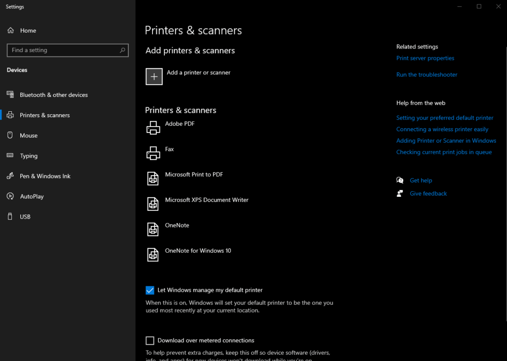 A Windows PC with the Printers and scanners option selected.