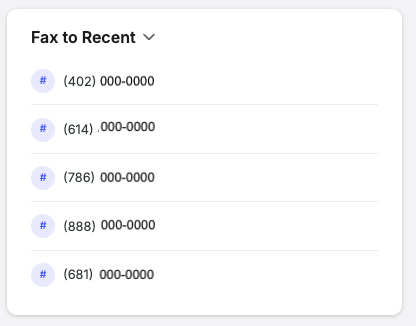 Fax to recent shows five redacted phone numbers.