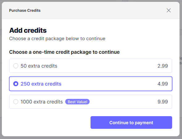Fax.Live's add credit option