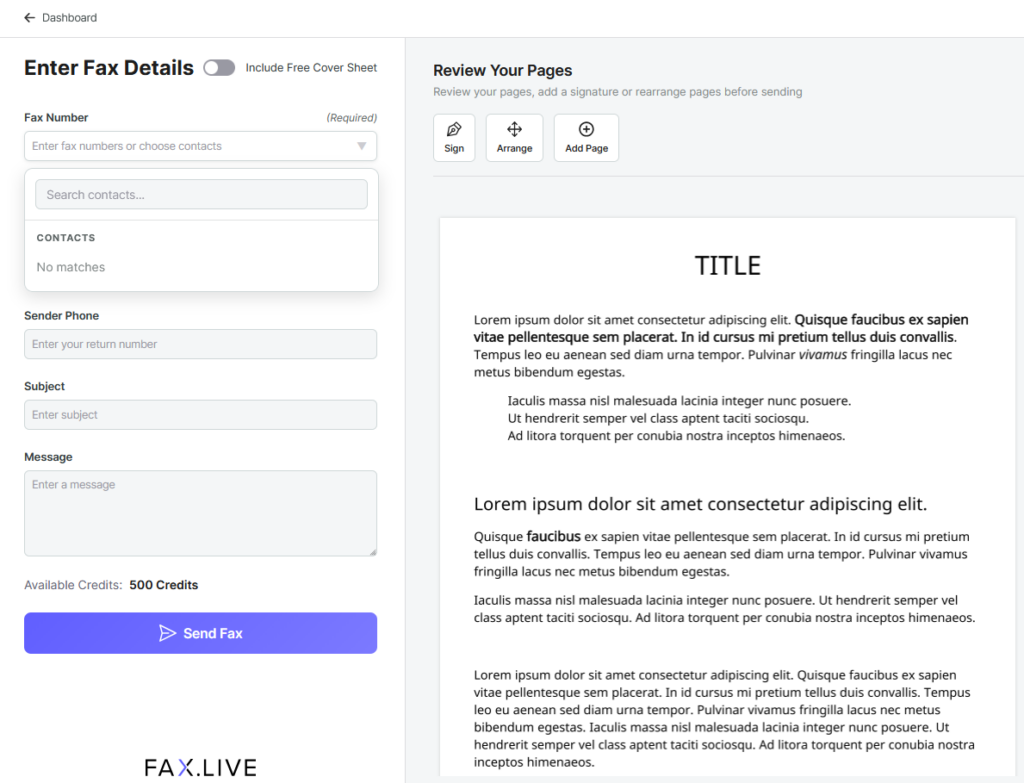 Preview of Fax.Live's user experience