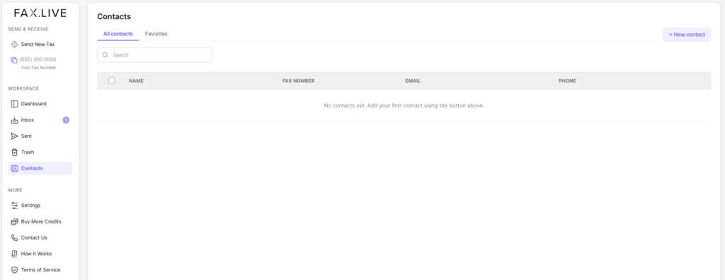 Fax.Live's contact tab