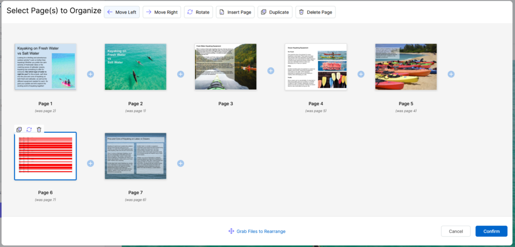 In the screenshot below, we’ve slightly rearranged the pages of this document using the arrange tool. 