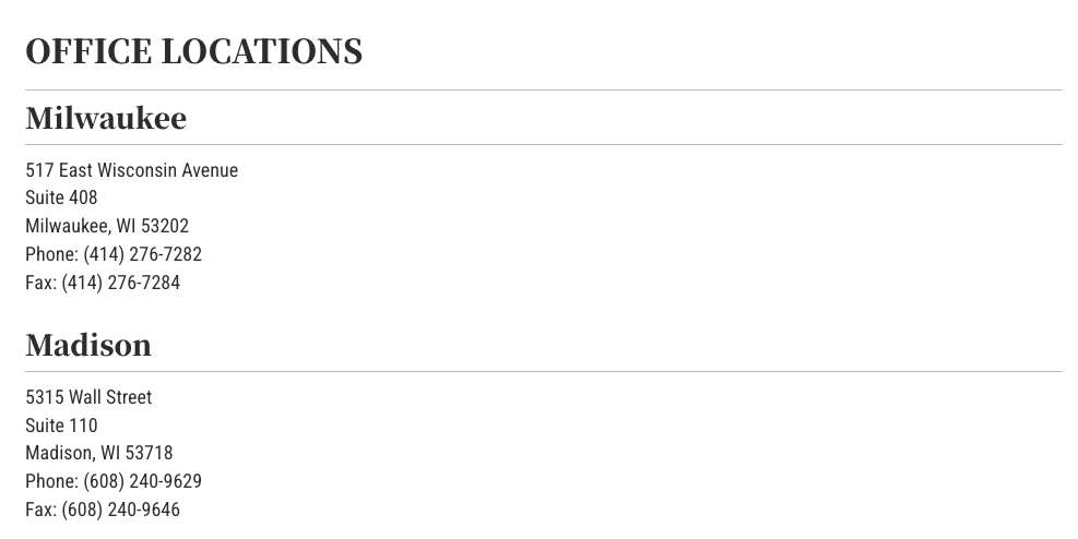 An example from Wisconsin showing office locations in Milwaukee and Madison.