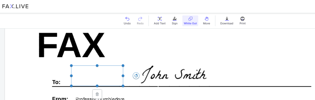 An example screenshot of a document with a white box over text to whiteout text.