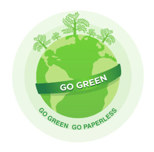 A vibrant graphic promoting eco-friendliness with the message "Go Green, Go Paperless" in bold letters.